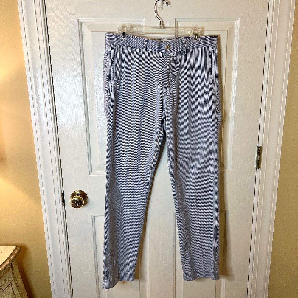 NWOT Men's Polo Ralph Lauren Slim Fit Blue White Stripe Seersucker Pant 32 x 30